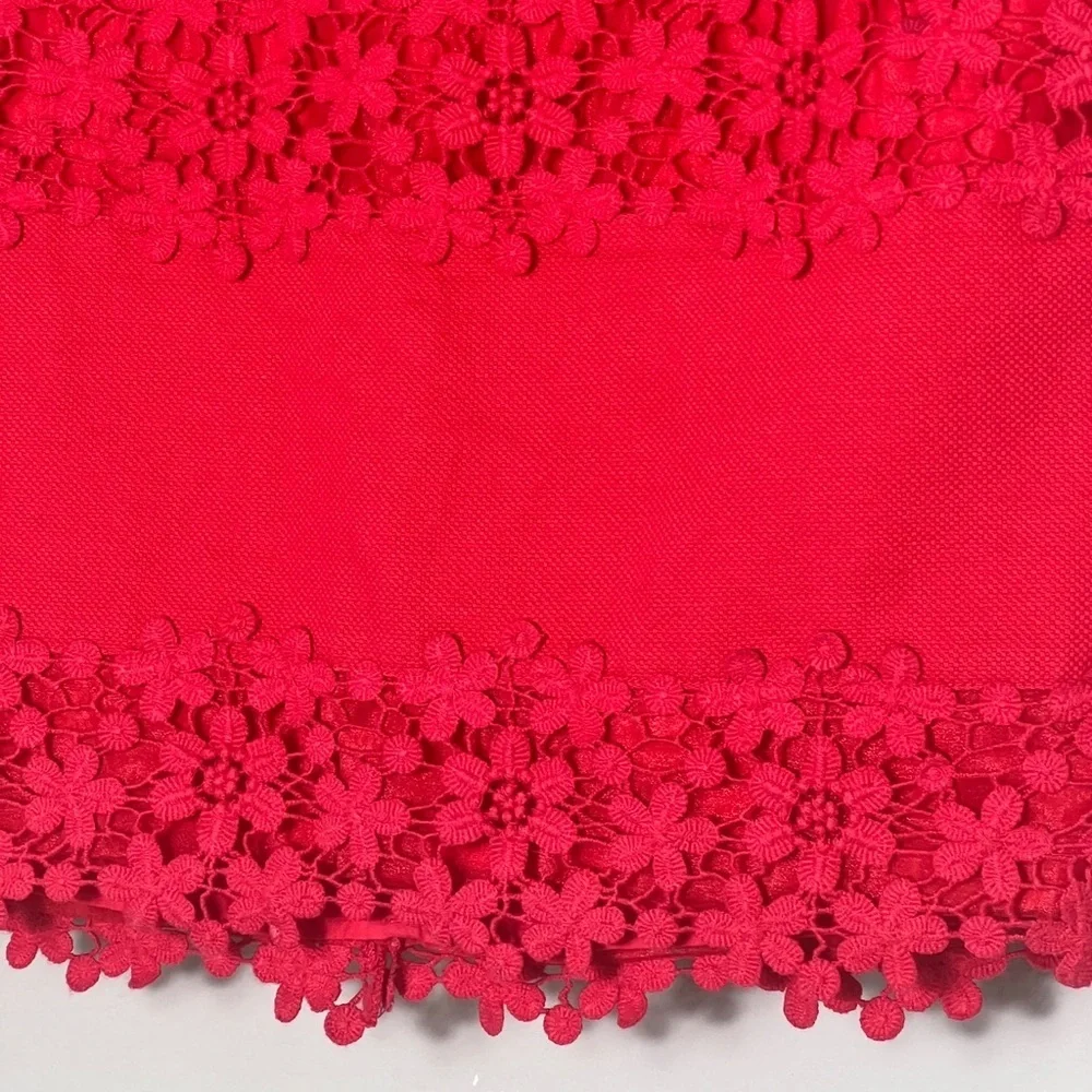EUC J. Crew Red Daisy Floral Crochet Lace Mini Skirt Size 4 - Picture 8 of 14